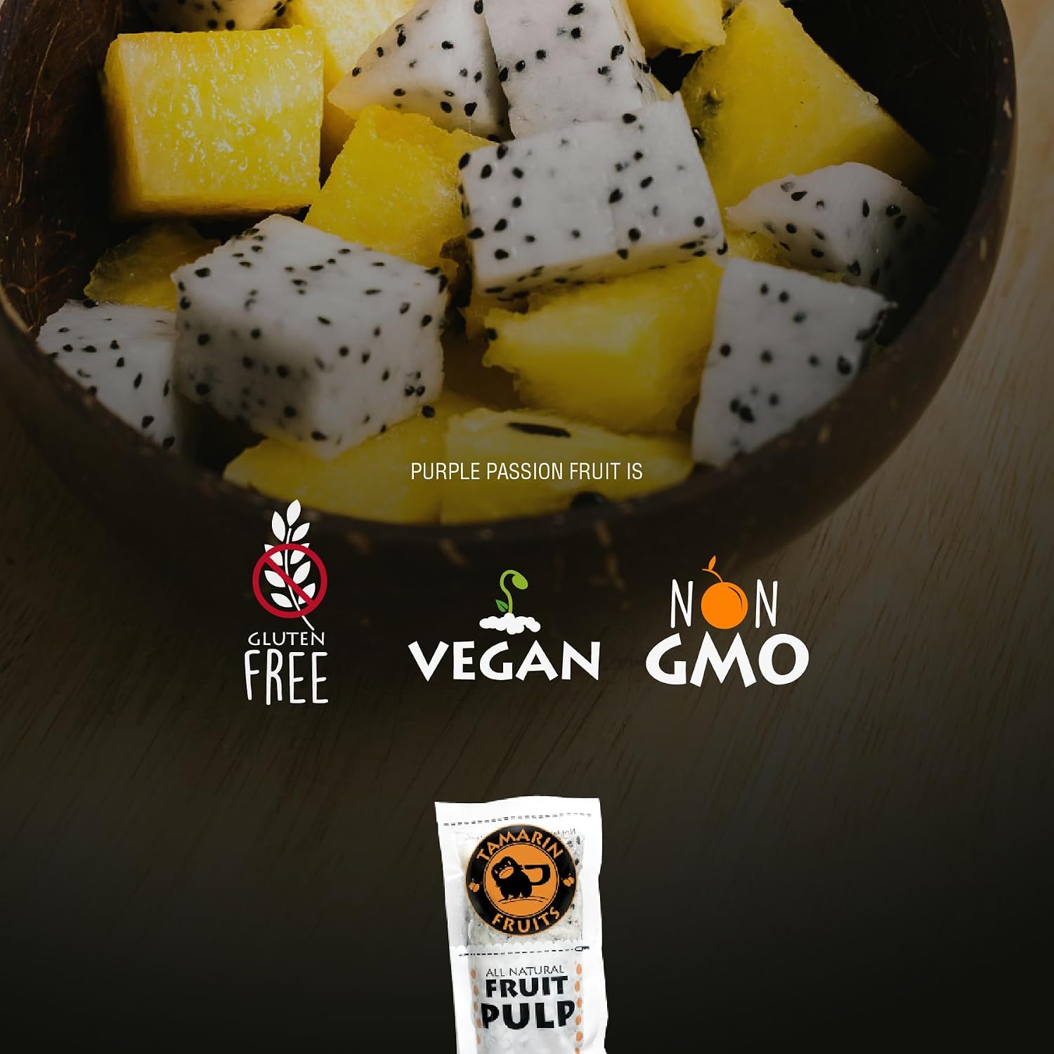 Tamarin Fruits All Natural Frozen Fruit Pulp perfect for Juicing, Cocktails, Smoothies, Desserts, and Baking, No Sugar Added, Gluten Free with No Preservatives, (Yellow Dragon fruit, 4lbs)