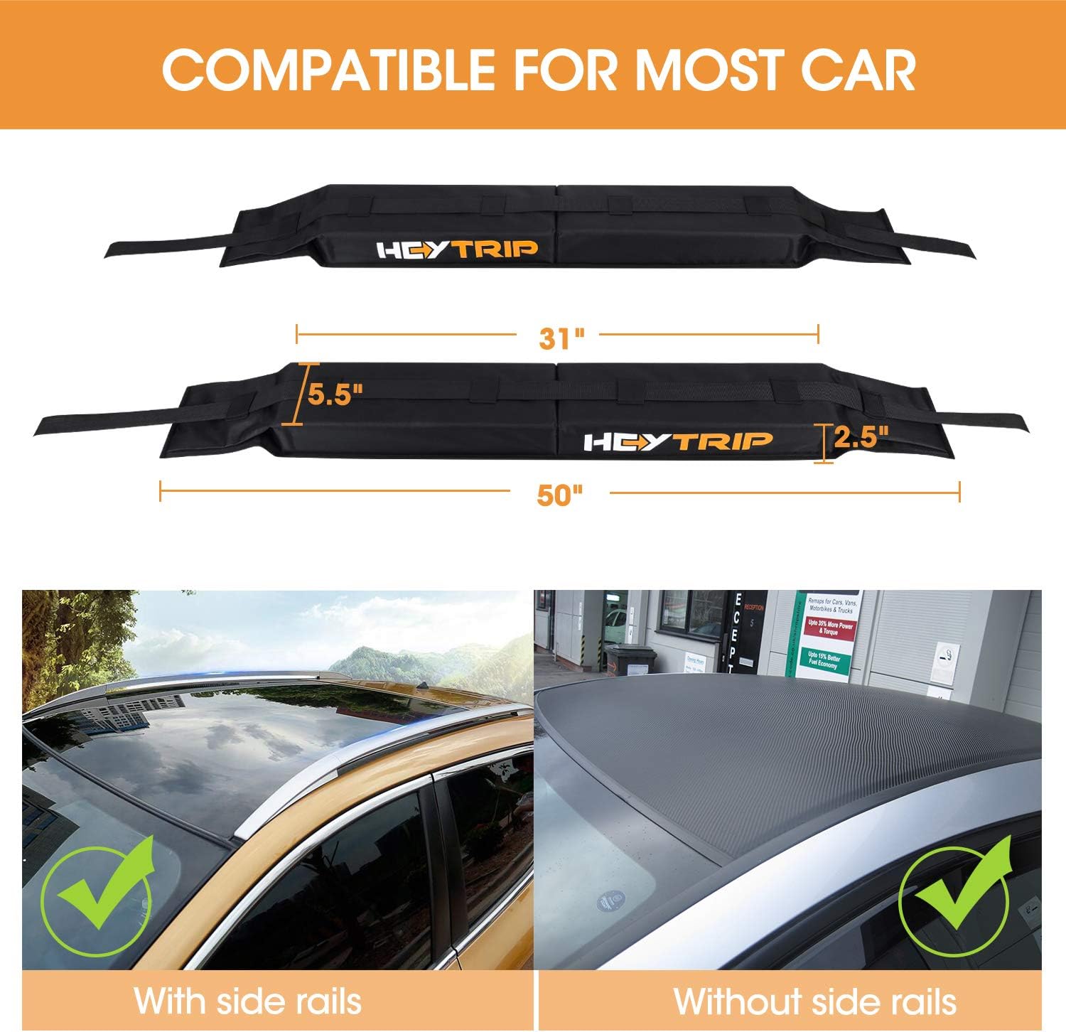 HEYTRIP Universal Soft Roof Rack Pads for Kayak/Surfboard/SUP/Canoe with 15FT Tie-Down Straps and Storage Bag