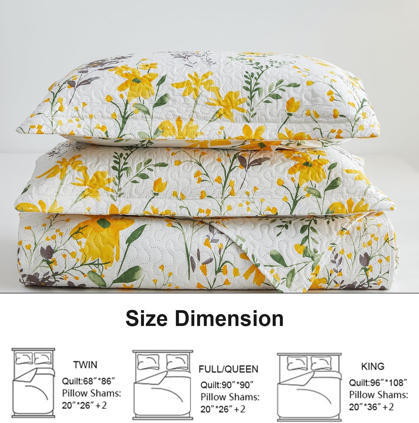 Ycosy Floral Quilt Set Full/Queen Size Reversible Flower Bedspread Queen Summer Lightweight Quilt Bedding Purple Floral Quilts Green Leaves Coverlet