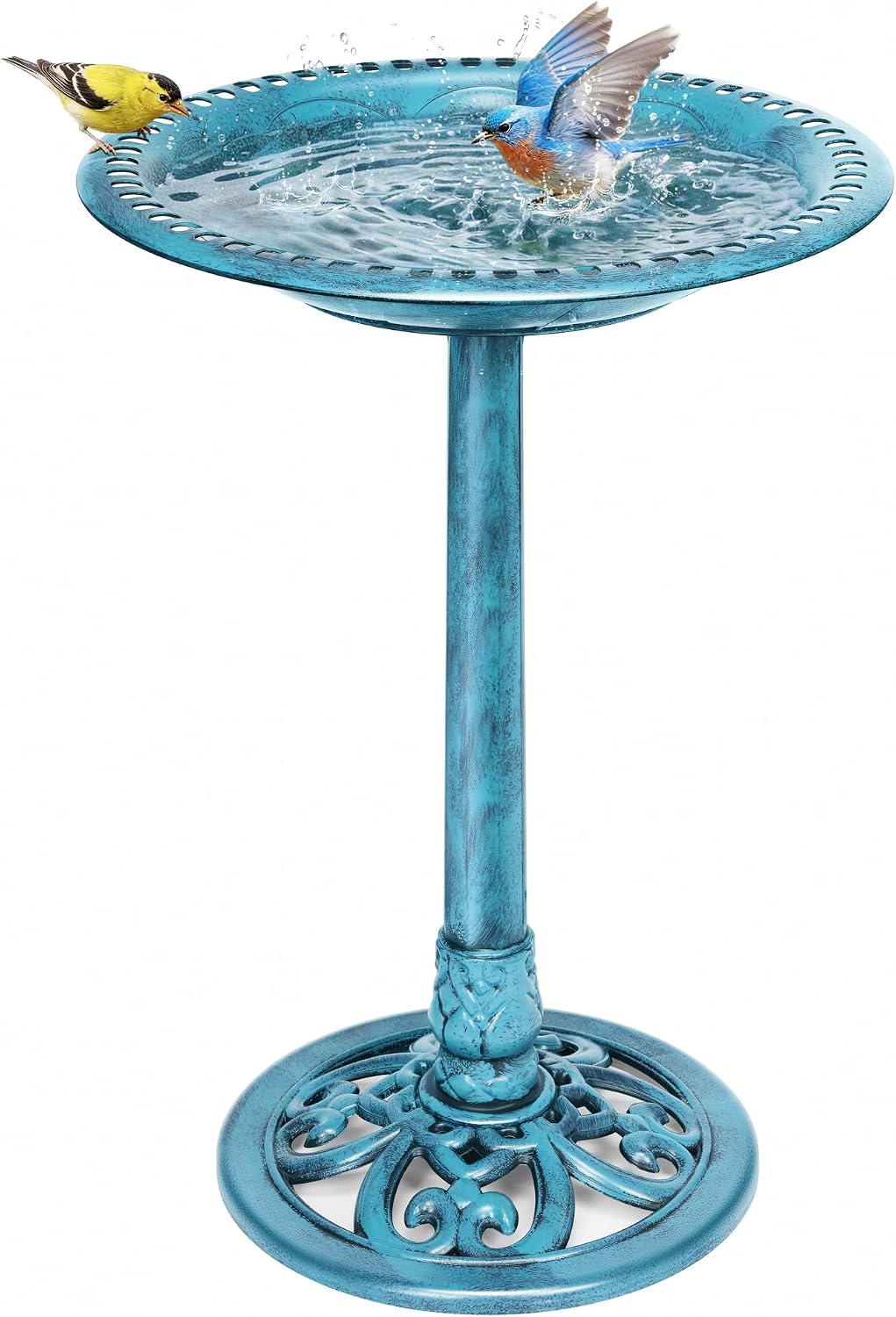 VIVOHOME Bird Bath for Outside, Polyresin Pedestal Birdbath, Green | Weather-Resistant, 20-Inch Bowl, 28-Inch Height, for Outdoor/Garden, Bird-Friendly, Easy to Clean