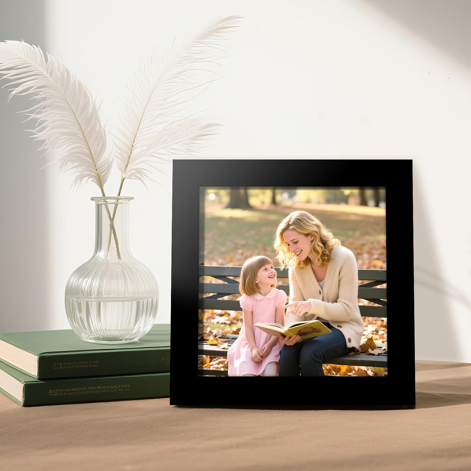 Picture Frames 8x8 2 Pack Made of Solid Wood Black for Wall Mounting and Tabletop Display