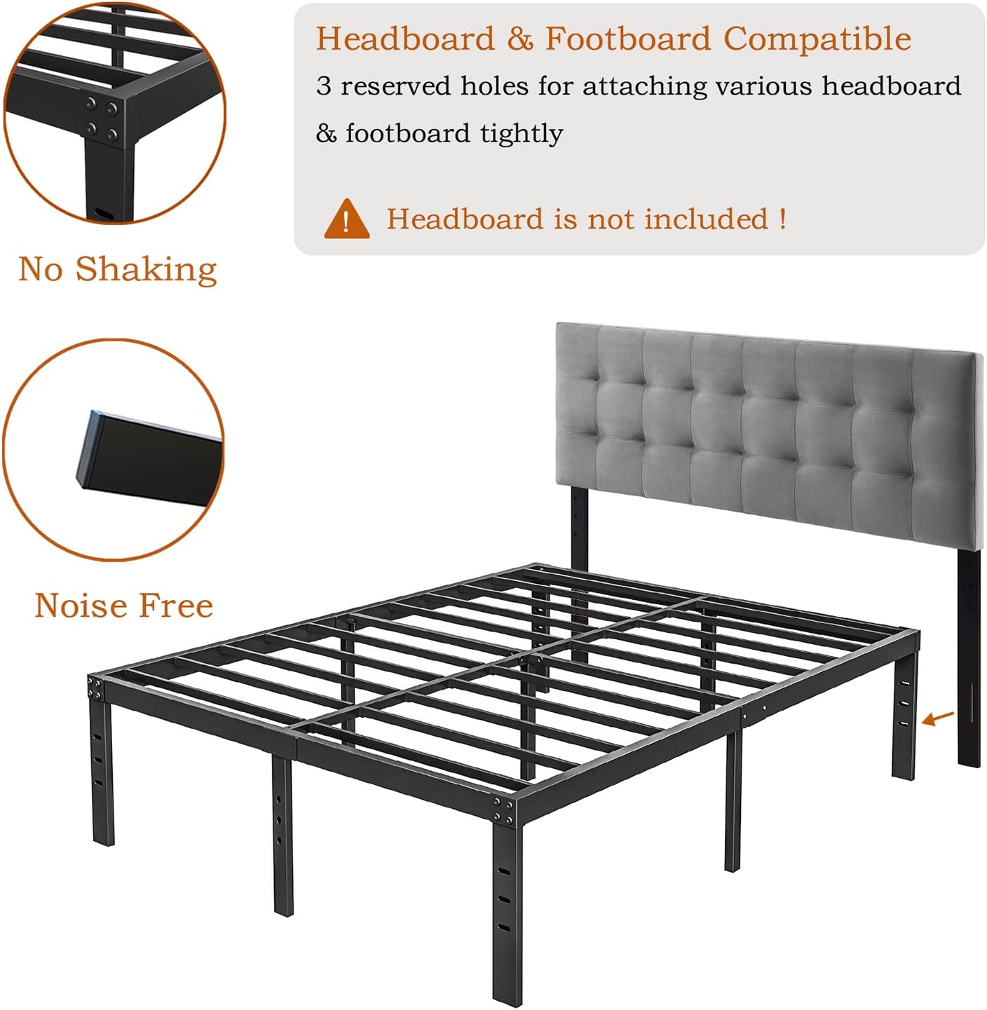 Heavy Duty Platform 14 Inch Full Bed Frame with Storage, Black