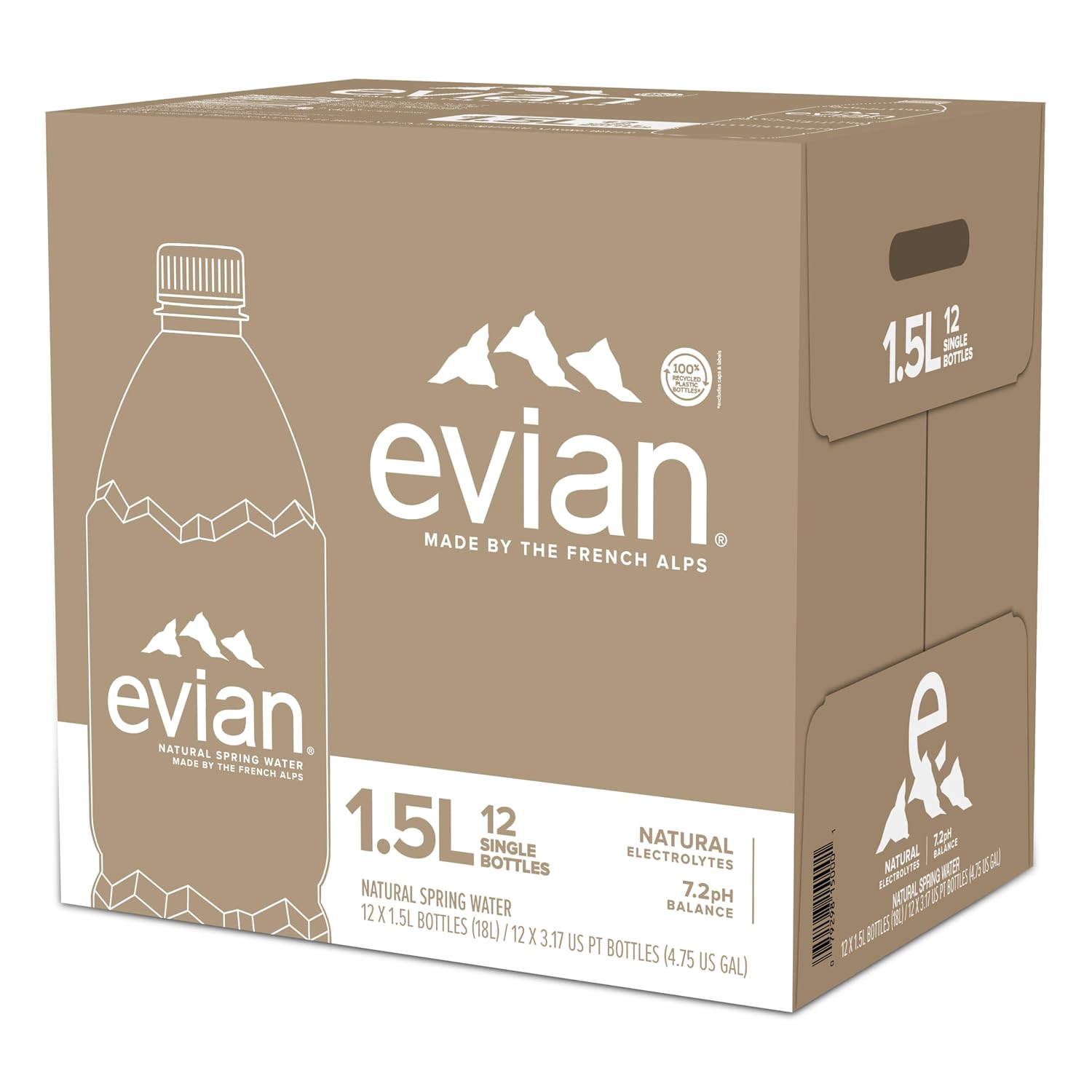 evian Natural Spring Water, 750 ml (25.36 fluid ounce) Water Bottle with Sports Cap, 12 Pack