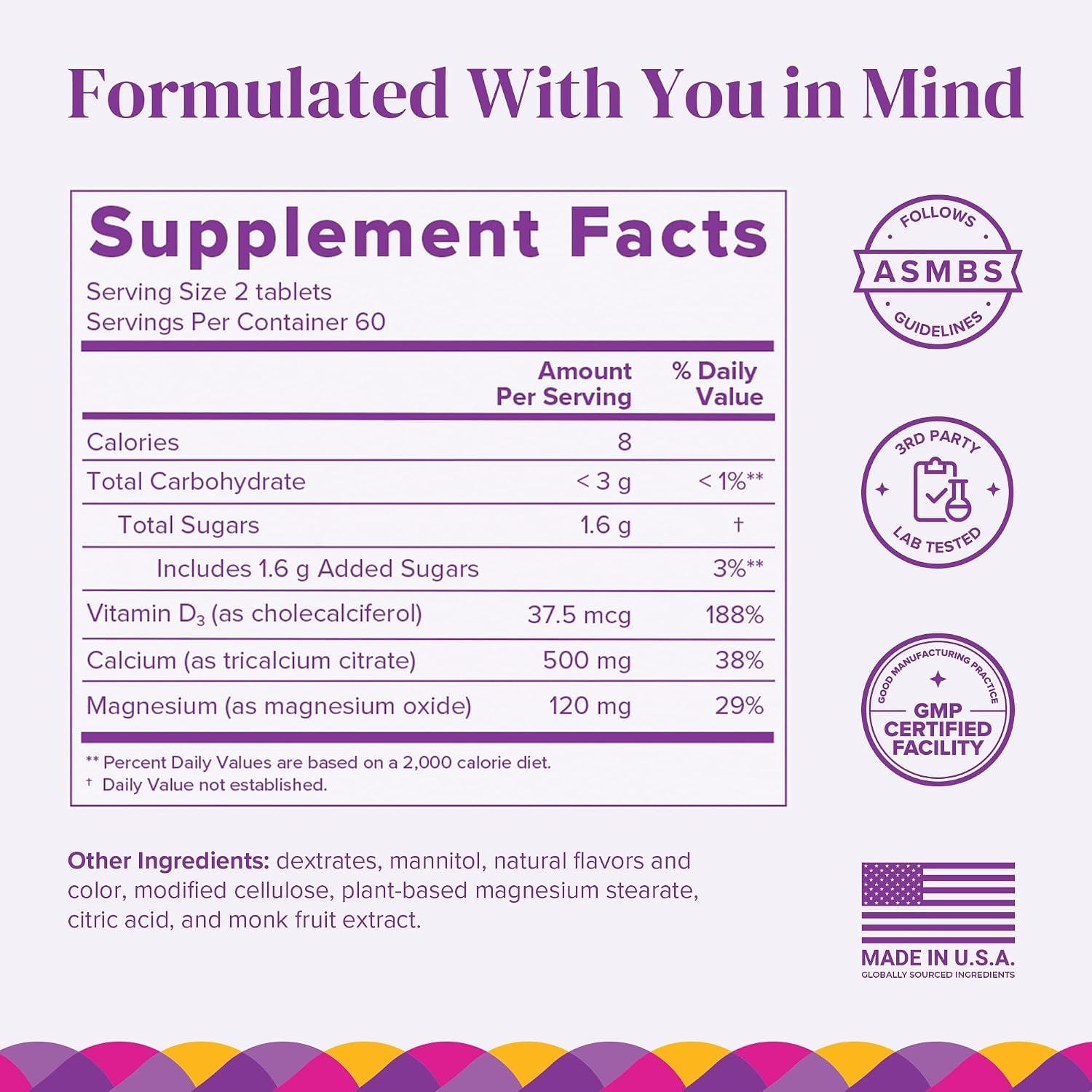 BariMelts Calcium Citrate with Vitamin D3 & Magnesium, 120 Smooth-Dissolving Tablets (1-Month Supply), Bariatric Calcium Supplements for Women, Natural Berry Flavor​