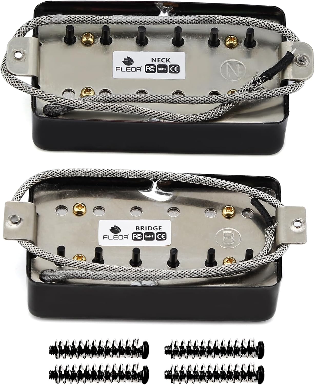 FLEOR Alnico5 Guitar Humbucker Pickup Set Chrome Bridge & Neck Pickups Compatible with LP style Guitar Part