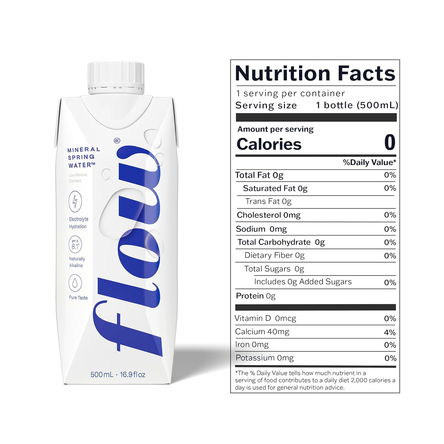 Flow Artesian Mineral Spring Water, 33.8 Fl Oz, 6 Pack | Naturally Alkaline Water, pH 8.1, Electrolytes, Minerals, Zero Calories, Eco-friendly pack, Non-GMO, BPA-Free