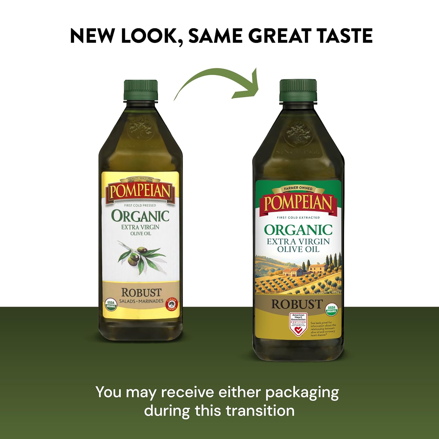 Pompeian Robust Organic Extra Virgin Olive Oil - 16 fl oz | First Cold Pressed Olive Oil for Cooking - Full-Bodied Taste for Dressings and Marinades