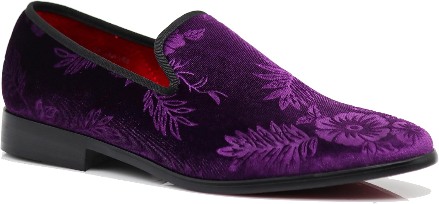 SPK35 Men's Vintage Velvet Flower Designer Dress Loafers Slip On Shoes Classic Tuxedo Dress Shoes