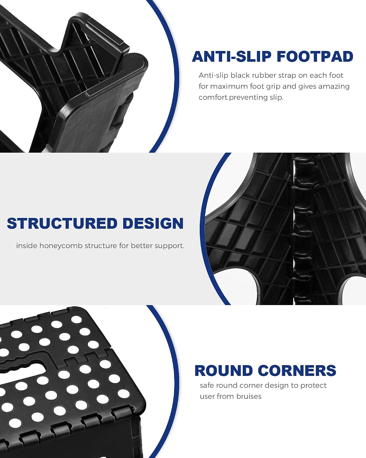 ACKO 13 Inch Folding Step Stool, Holds 300 lb for Adults and Kids, Black | Collapsible Heavy Duty Foldable Stools, Portable Non-Slip Foot Stepping stool, Kitchen Bathroom Bedroom Outdoor with Handle
