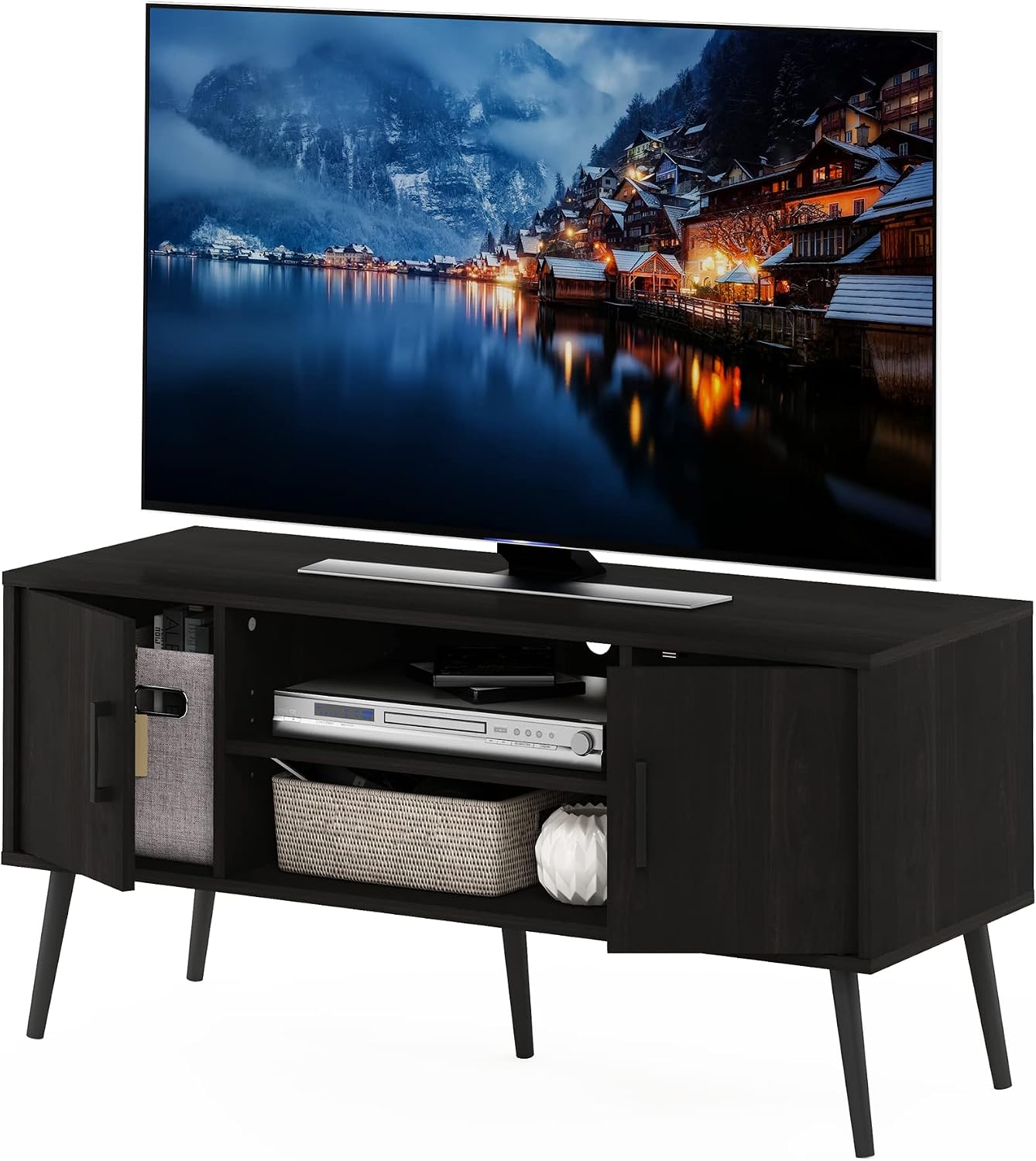 Furinno Fowler Multipurpose TV Stand Bookshelves, French Oak Grey
