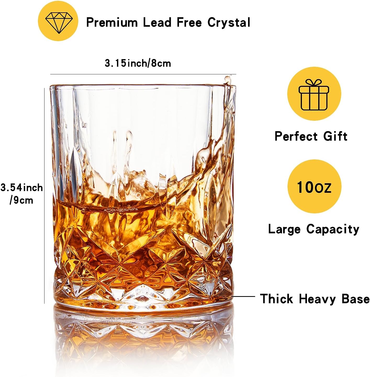 GLASKEY 12 oz Storm Japanese Whiskey Glasses Set of 4, Unique Cognac Glasses, Heavy Thick Bottom Bar Glass for Scotch Bourbon Rum Gin Water Cocktail,Gifts Men Gifts Ideas