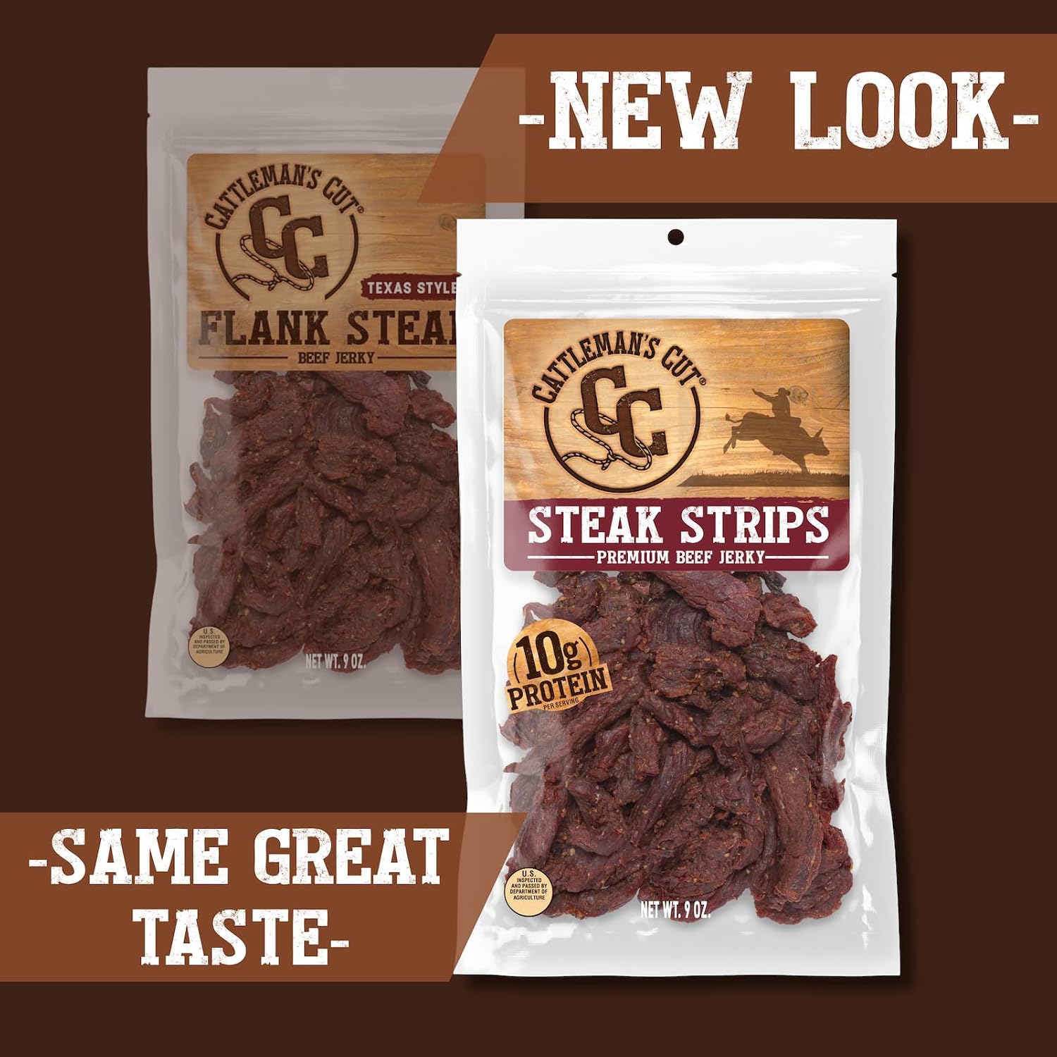 Cattleman's Cut Original Beef Jerky, Premium Marinated Steak High Protein Meat Snacks, Keto Friendly, Gluten Free, Carnivore Travel Snack, Resealable Bag, 10 Ounces