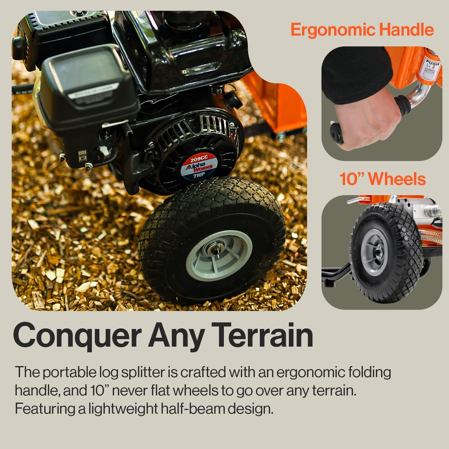 SuperHandy Portable 25 Ton Gas Log Splitter with 7HP Engine, Bucher Gear Pump