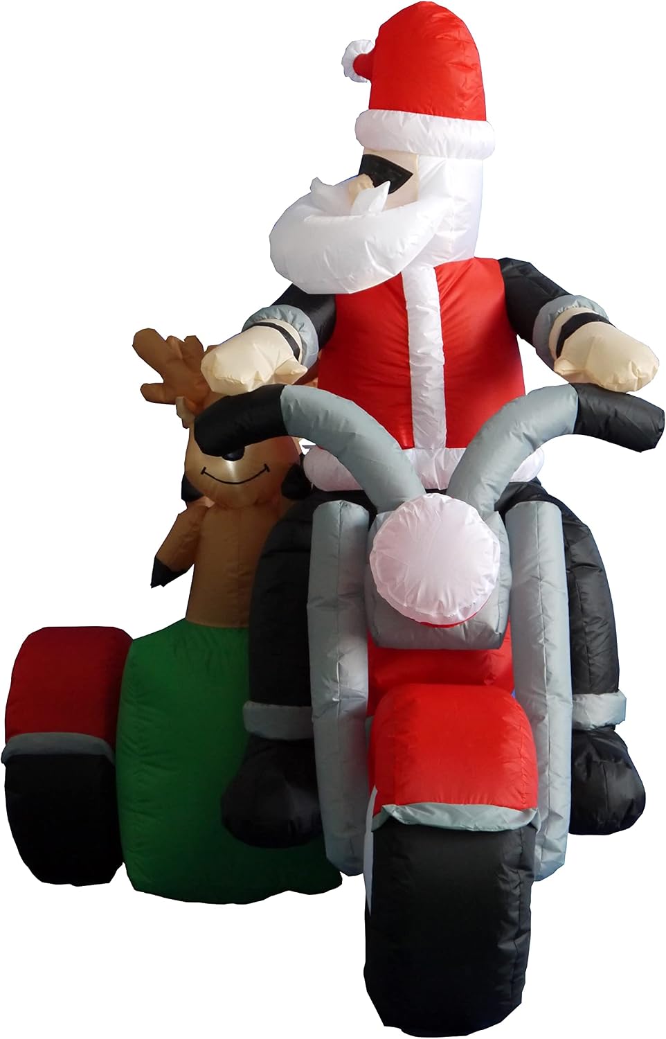 6 Foot Long Inflatable Santa Claus and 3 Reindeers in a Motorcycle | Outdoor Yard Blow-Up Holiday Decoration, Built-in Lights, Self-Inflating