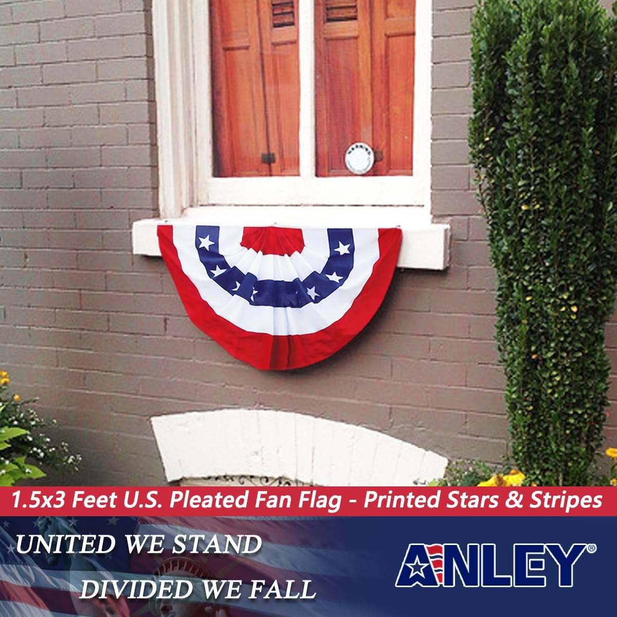 Anley US National Pleated Fan Flag, 3x6 Feet American Bunting Flags Patriotic Stars & Stripes - Sharp Color and Fade Resistant - Canvas Header and Brass Grommets - United States 3 x 6 Feet Half Fan Banner