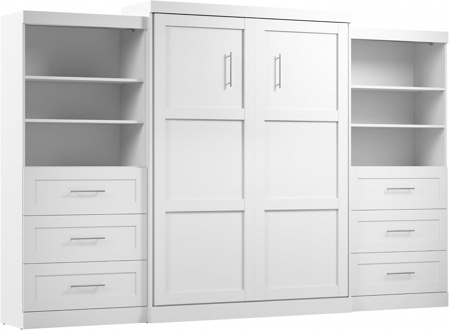 Bestar Pur Queen Murphy Bed with 2 Shelving Units, 136-inch Space-Saving Sleeping Arrangement with Storage | 2 Shelving Units, supports up to 1000 lb