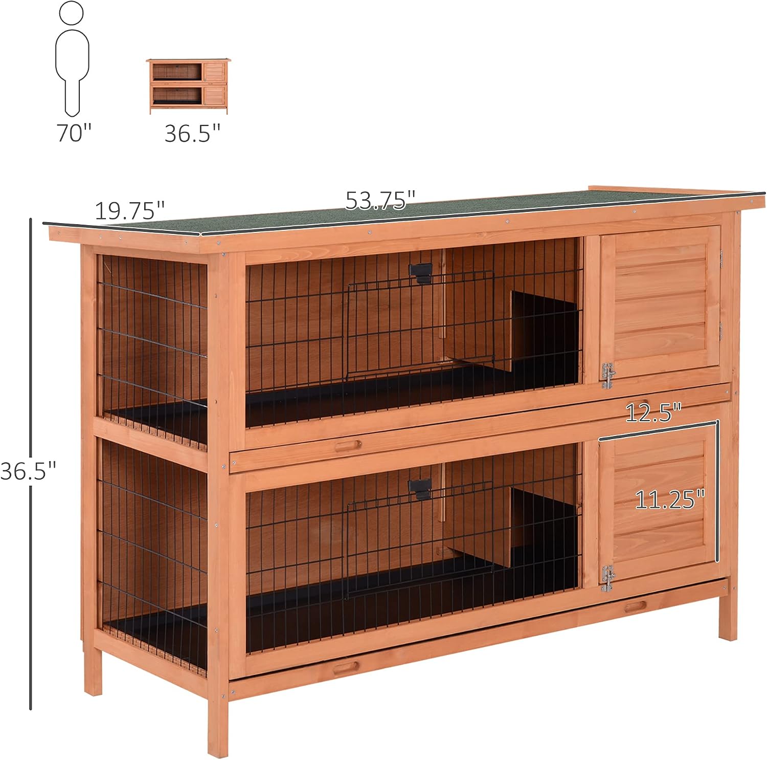 PawHut 54" 2-Story Large Rabbit Hutch Bunny Cage Wooden Pet House Small Animal Habitat with Lockable Doors, No Leak Tray and waterproof Roof for Outdoor/Indoor Orange | Wooden Pet House, Small Animal Habitat, No Leak Tray, Waterproof Roof, for Chickens D…
