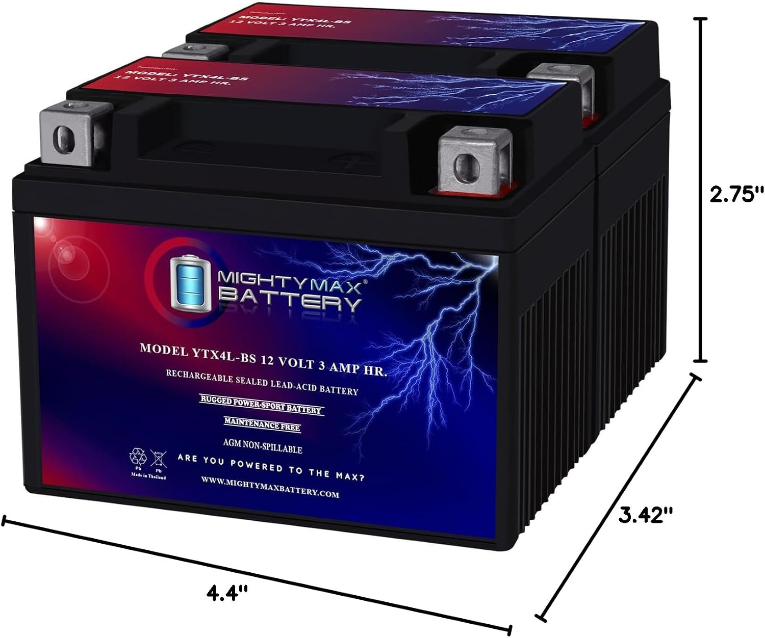 Mighty Max Battery YTX4L-BS Replacement for 1999-03 E-Ton AXL, TXL, NXL, RXL 50 and 90cc