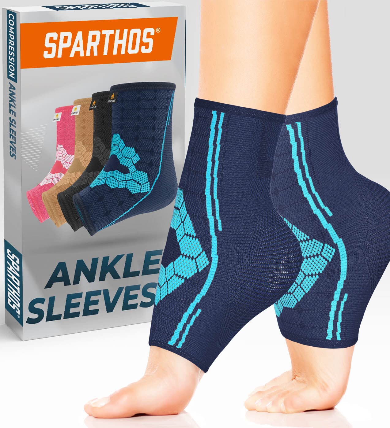 Sparthos Ankle Brace for Women & Men, Foot Compression Sleeve - Black-M | Plantar Fasciitis Socks, Arch Support, Ankle Wrap for Sprained Ankle, Achilles Tendonitis, Heel Pain & Swelling Relief, Pair