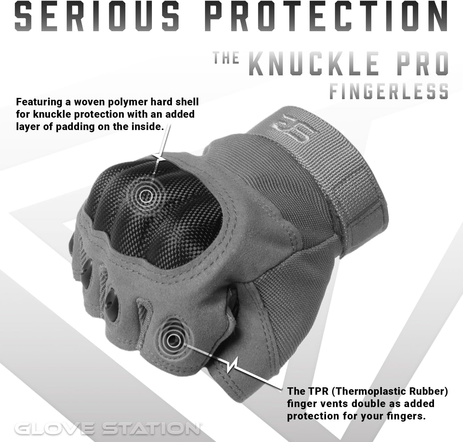 Glove Station Fingerless Knuckle Motorcycle Gloves, TACHK200