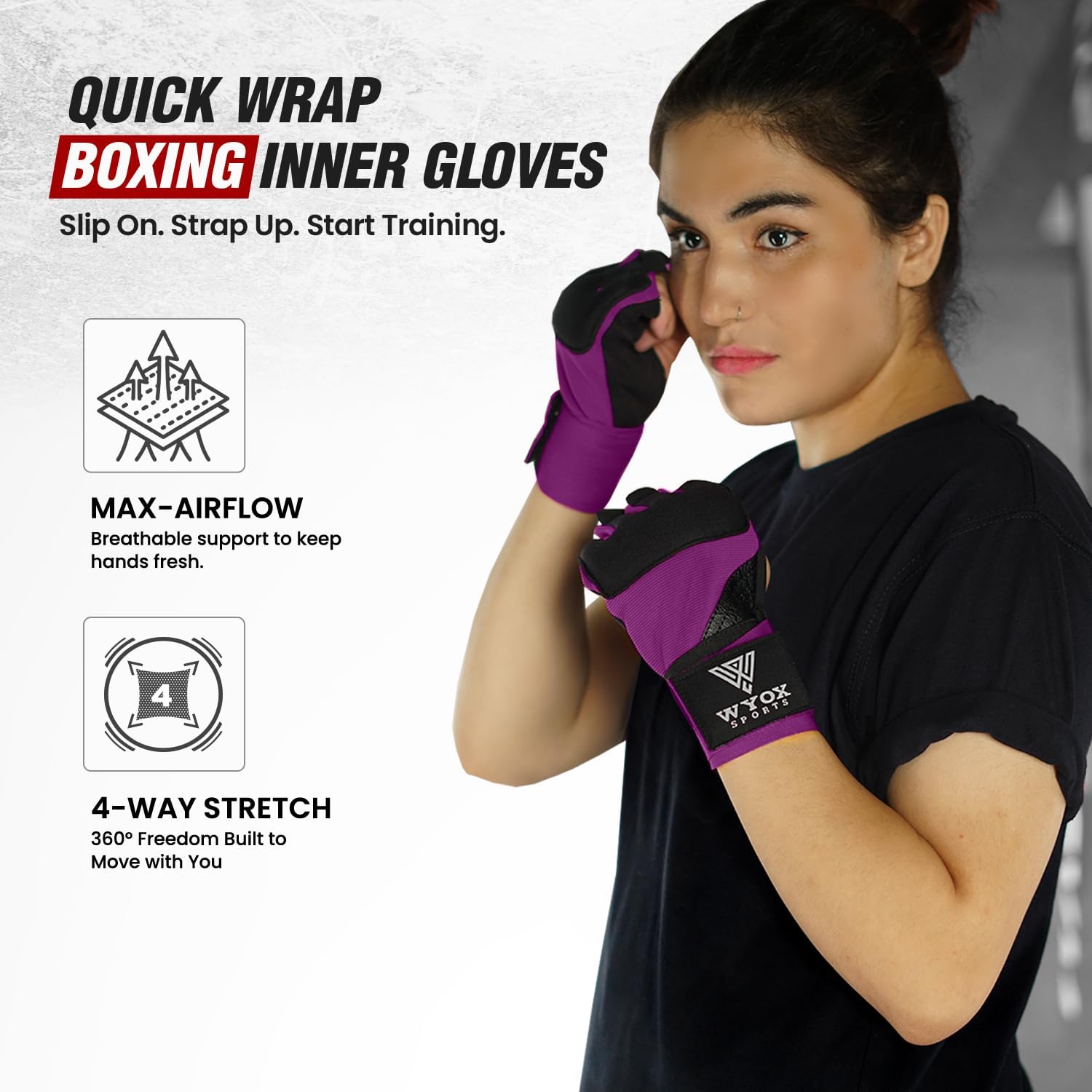 WYOX Neoprene Gel Boxing Hand Wraps Inner Gloves for Men & Women – 80cm/31in Quick Wrist Strap, Padded Knuckle Protection