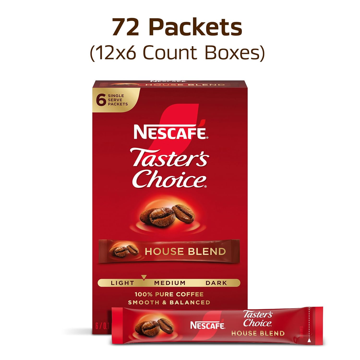 NESCAFÉ Taster's Choice, Instant Coffee Packets, Light Medium Roast Coffee, House Blend