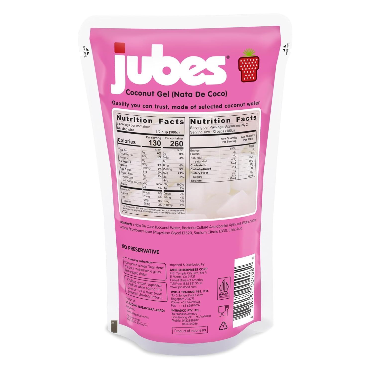Jubes Pandan Nata De Coco Jelly Cubes (12.7 oz, Pack of 3) - Pandan Coconut Jelly Cubes for Sago - Coconut Gel in Syrup Toppings for Fruit Tea, Boba, Bubble Tea, Drinks, Desserts Yogurt, Ice Cream, Beverage
