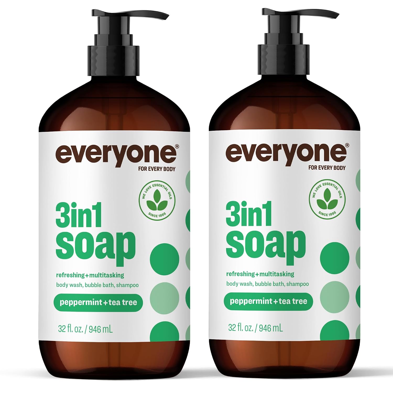 Everyone 3-in-1 Soap Body Wash Bubble Bath Shampoo Coconut Lemon 32oz 2pk | Natural essential oil formula | body wash | shampoo | bubble bath in one | coconut lemon scent | bulk value 2-pack
