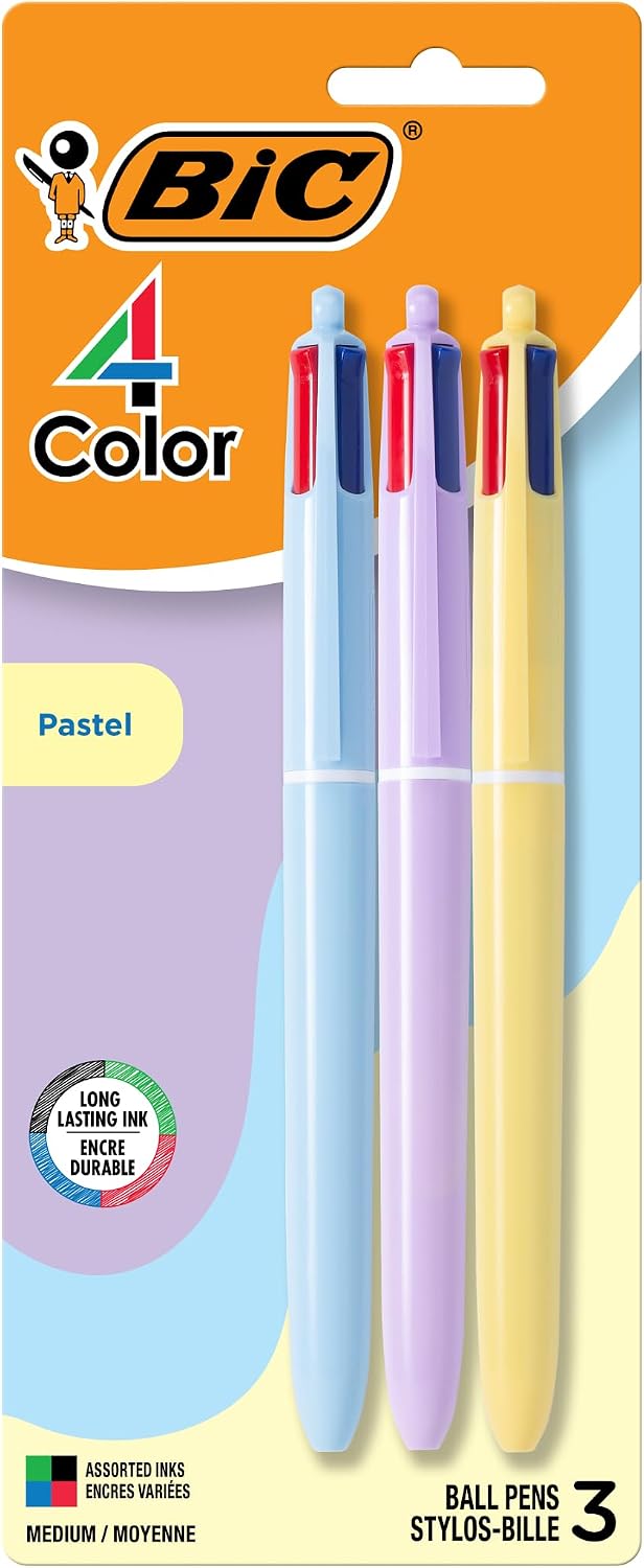 BIC 4-Color Original Retractable Ballpoint Pen, 1.0 mm Medium, 3-Count Pack
