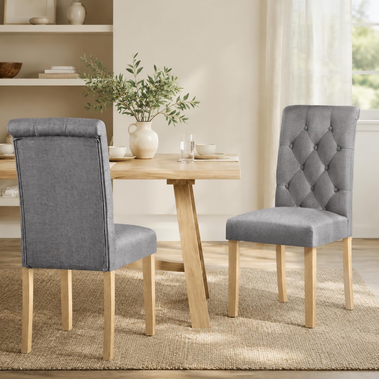 Yaheetech Dining Chairs Set of 2 Modern Upholstered Parson Chairs Dark Gray