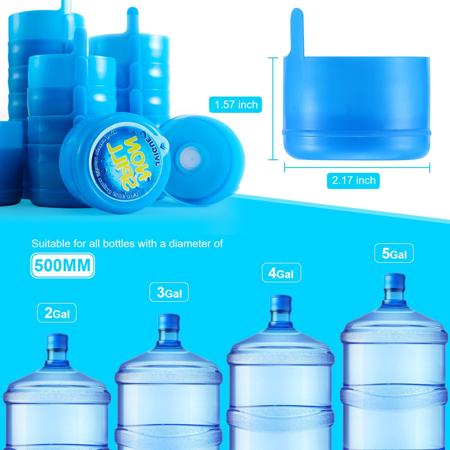 3 & 5 Gallon Water Jug Cap Replacement Non Spill Bottle Caps Pack of 20 | Anti Splash Peel, 5 gallon water bottles caps