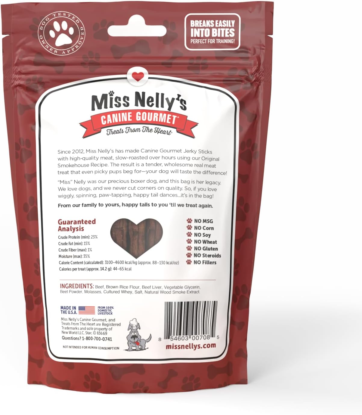 Miss Nelly's- All Natural Beef Jerky Dog Treats Made in USA Only, 16 oz Bag