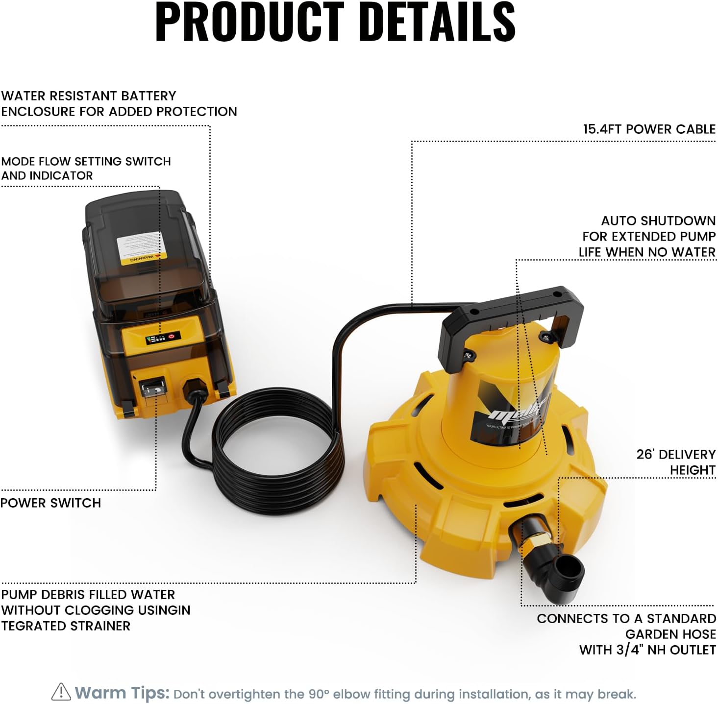 Cordless Submersible Sump Pump Compatible with Dewalt 20V/60V MAX Battery | Tool Only