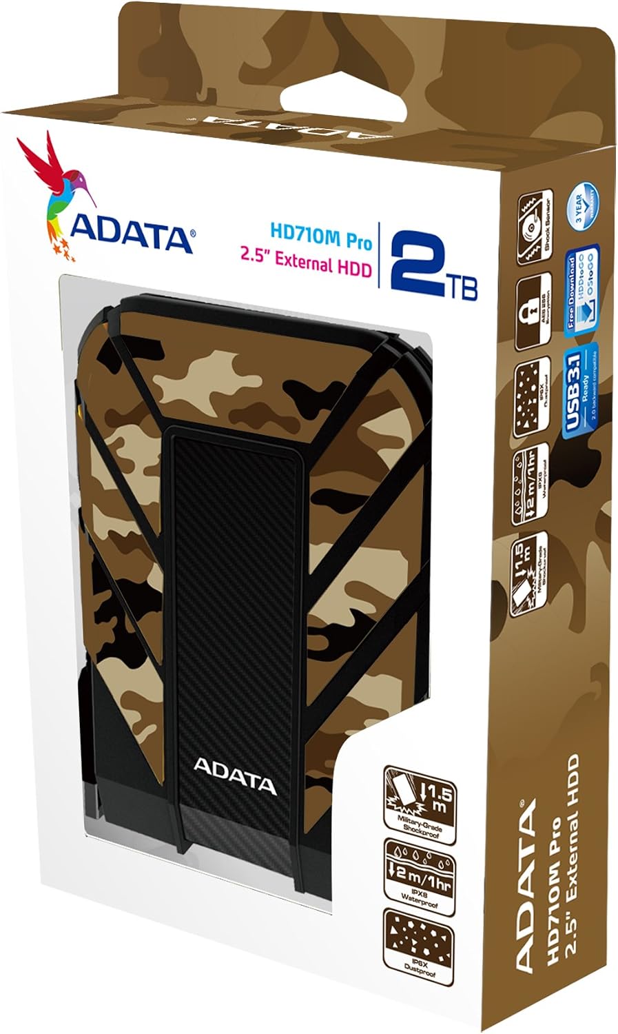ADATA HD710 Pro - 4 TB External Hard Drive - Shockproof, Waterproof & Dustproof - Durable Storage - For Gamers, Students & Professionals - Mac, PC & Linux Compatible - Black - AHD710P-1TU31-CBK