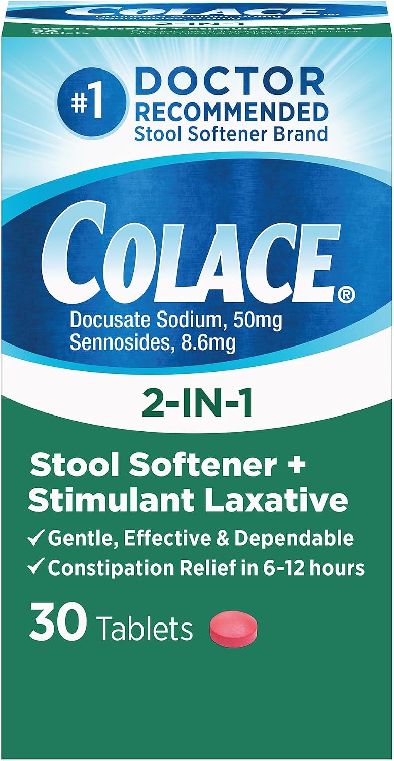 Colace 2-in-1 Stool Softener Plus Stimulant Laxative Tablets, 60 Count