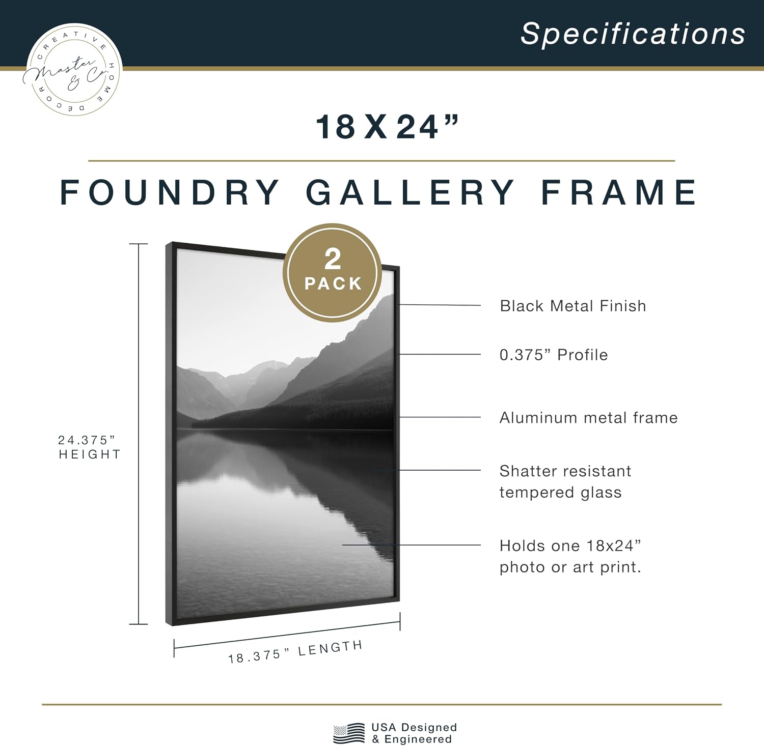 MCS Master & Co. Foundry Metal Picture Frame, 12x12 Matted to 8x8