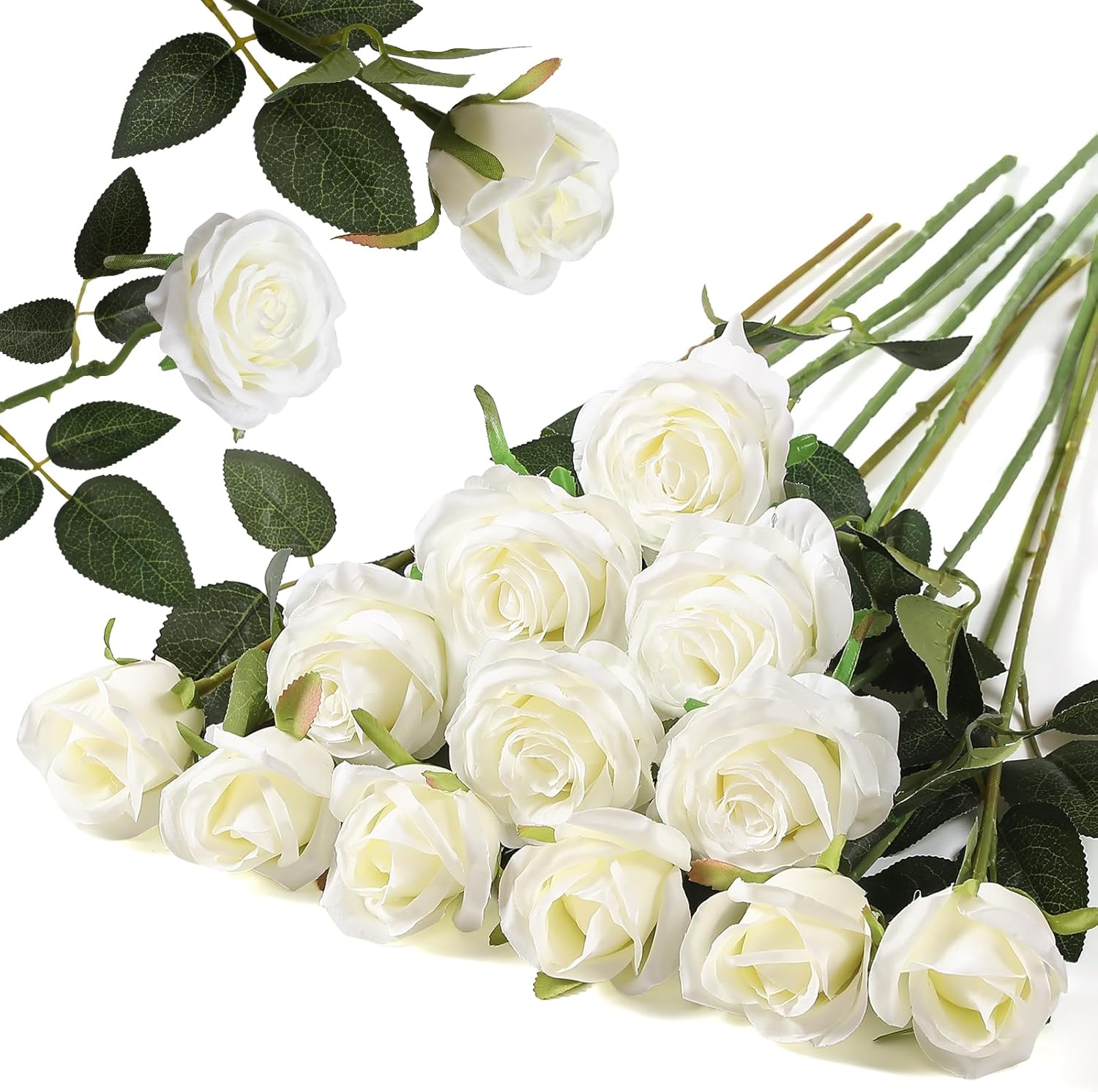 Hawesome 12PCS Artificial Silk Flowers Realistic Roses Bouquet Long Stem for Home Wedding Decoration Party (Yellow, 6 Flowers 6 Buds)