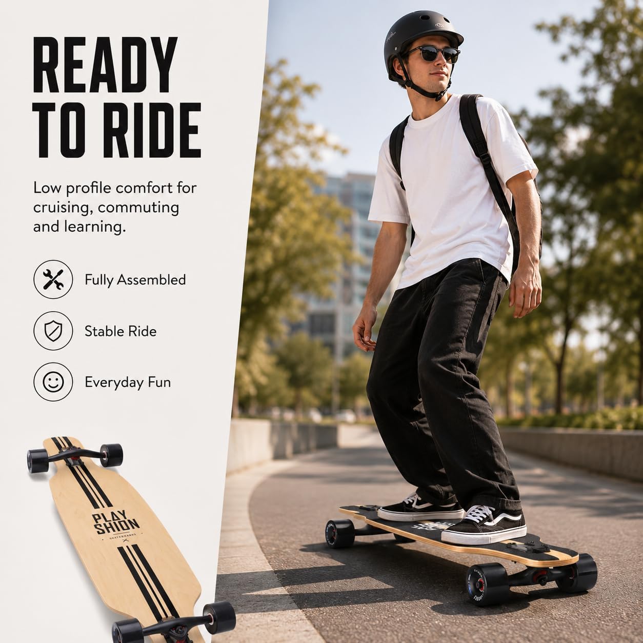 Playshion 39 Inch Drop Through Longboard Skateboard for Beginners