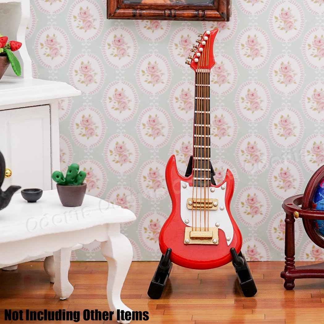 Odoria 1/12 Miniature Electric Guitar Dollhouse Musical Instruments Accessories, Red