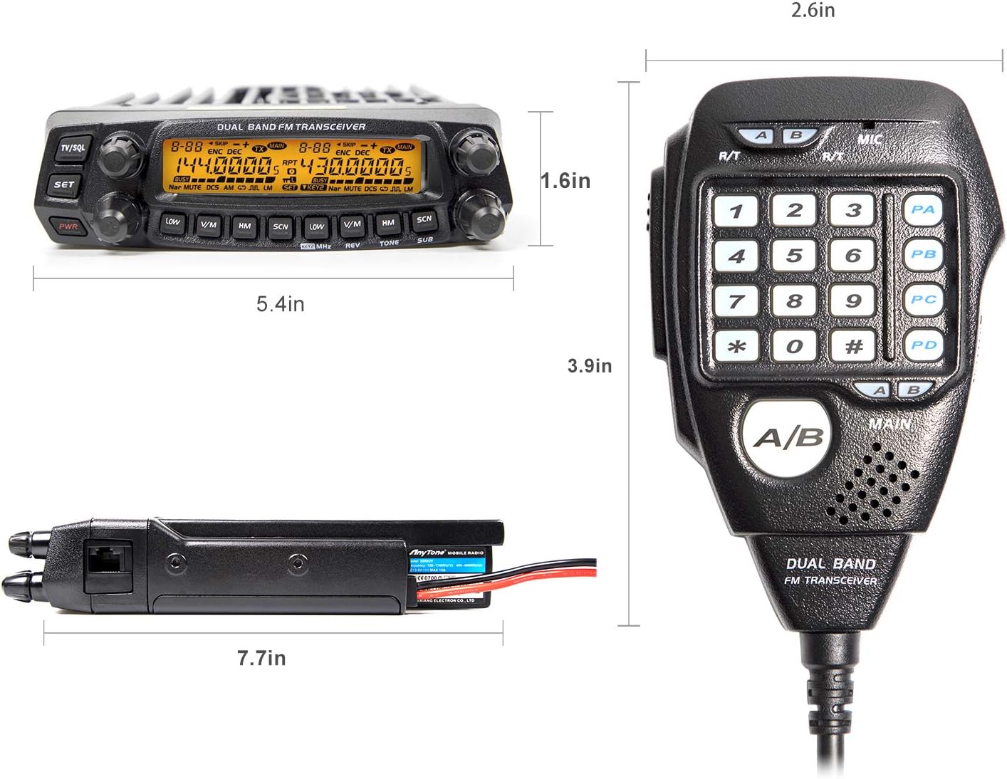 AnyTone Dual Band Mobile Transceiver VHF/UHF Transmitter Vehicle Radio AT-5888UV