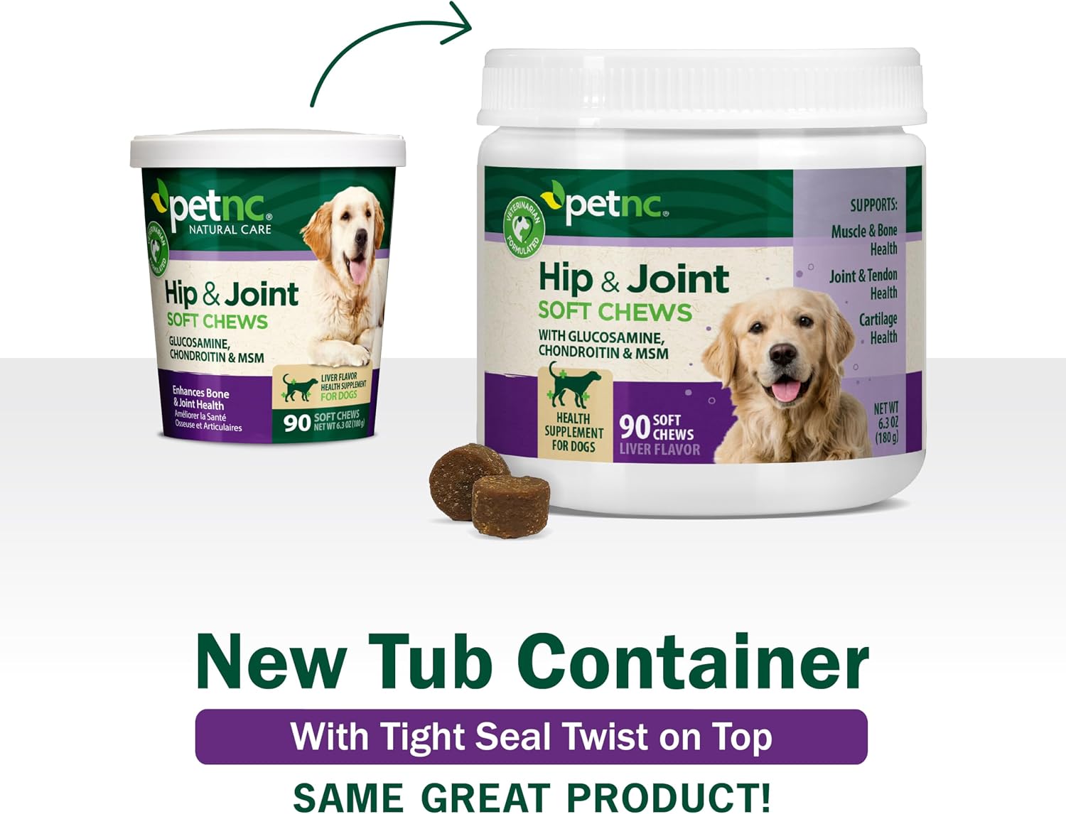 PetNC Natural Care Hip and Joint Soft Chews for Dogs, 90 Count - 27591 | Glucosamine Chondroitin MSM Dog Chews with Hyaluronic Acid, Liver Flavored Bone & Joint Support Supplement, For All Breeds