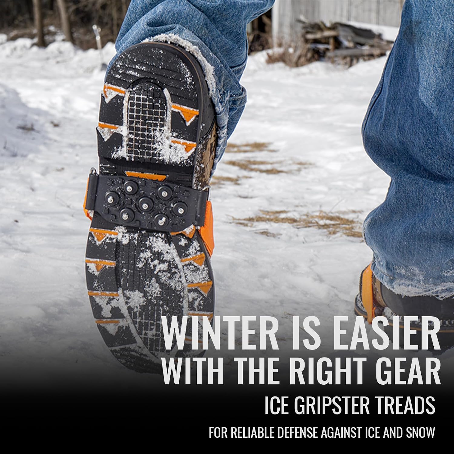 GGS Ice Cleats for Shoes & Boots – Non-Slip, Mid-Sole Spikes with Adjustable Strap for Traction in Snow and Ice, Winter Hiking, Fishing, Walking