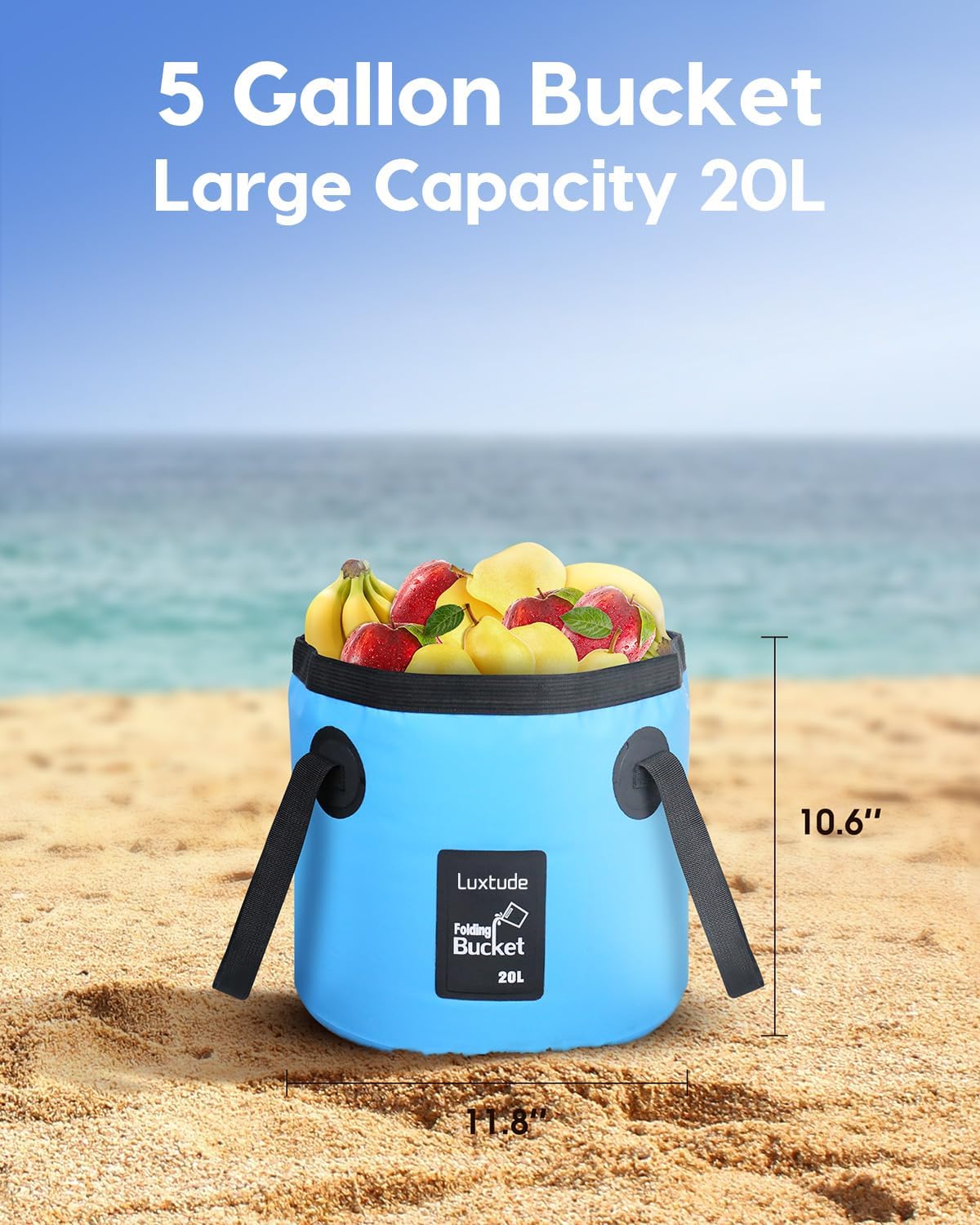 Luxtude Collapsible Bucket with Handle, Portable 5 Gallon Bucket for Camping, Fishing, Beach, Gardening, RV & Outdoor Emergency