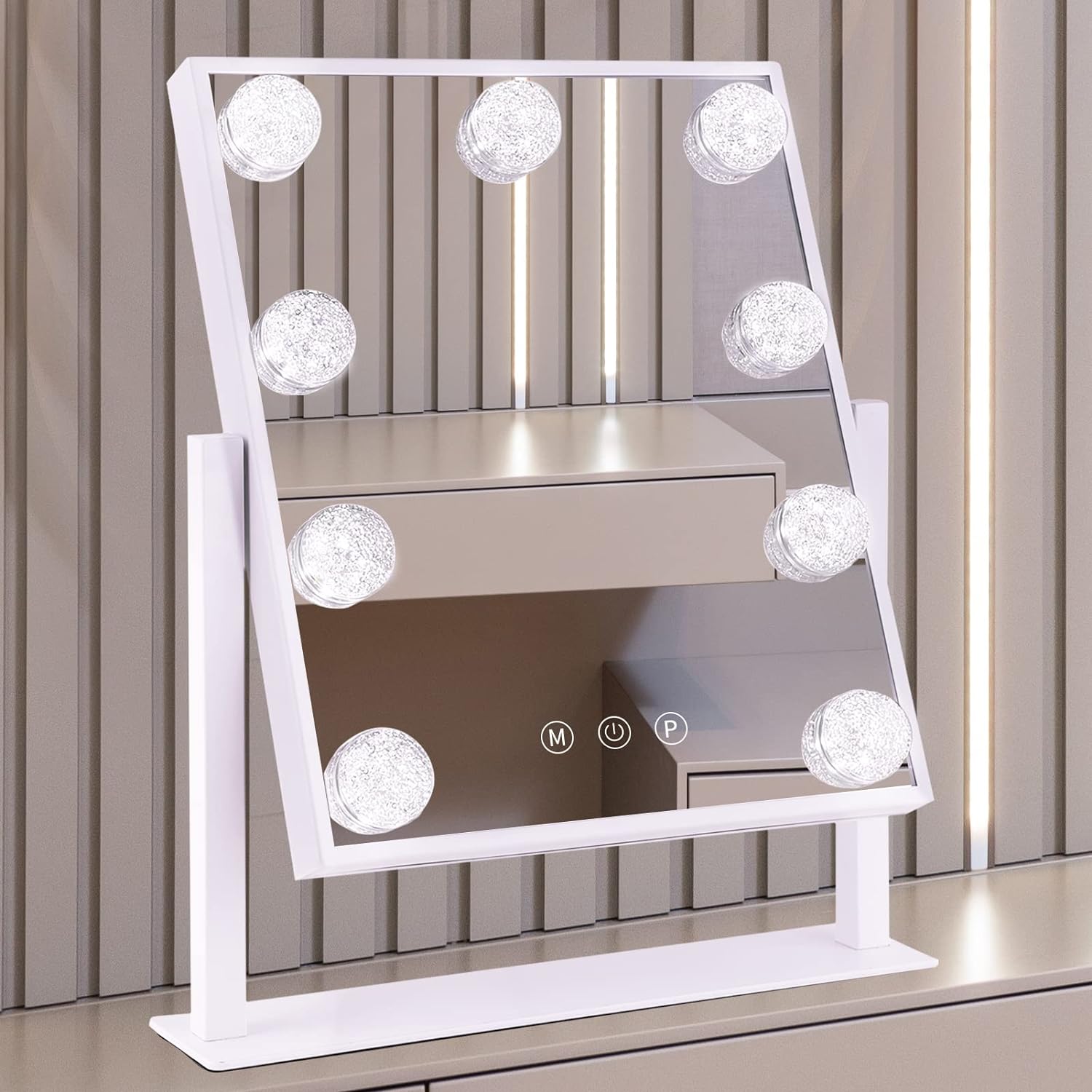 BWLLNI Lighted Makeup Mirror, White Vanity Mirror with Lights,9 LED Bulbs