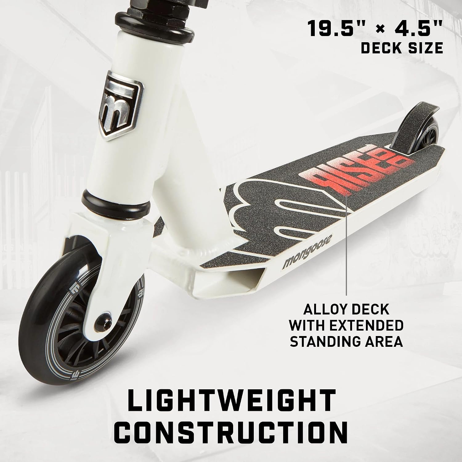 Mongoose Rise Freestyle Stunt Trick Scooter, For Kids Youth Adult Men Women Ages 8 Up, Lightweight Alloy Deck & Heavy-Duty Frame Up to 220 lbs.