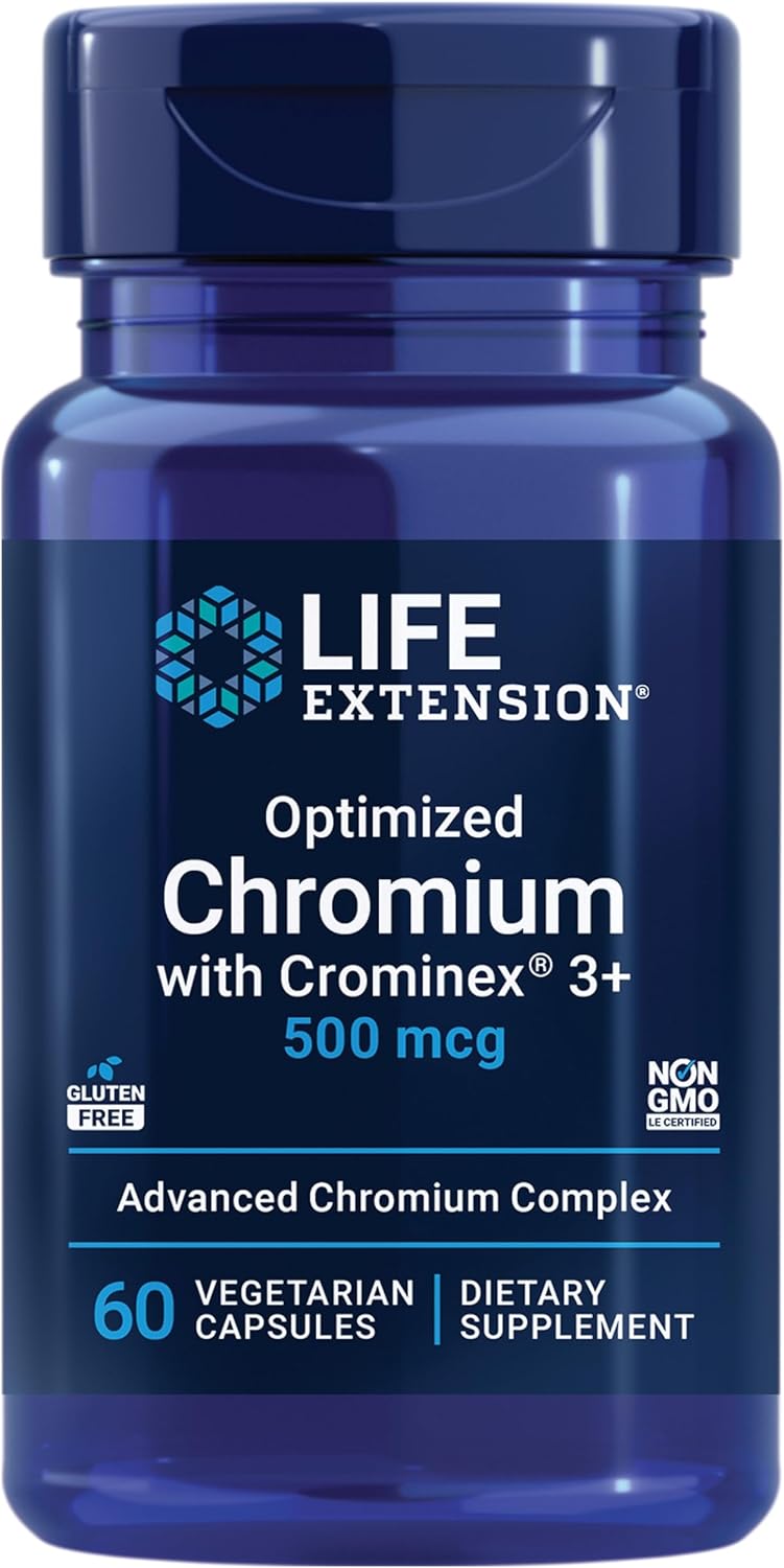 Life Extension Optimized Chromium with Crominex 3+, 500 mcg, 60 Capsules | Glucose Health Support, Gluten-Free, Non-GMO & Vegetarian