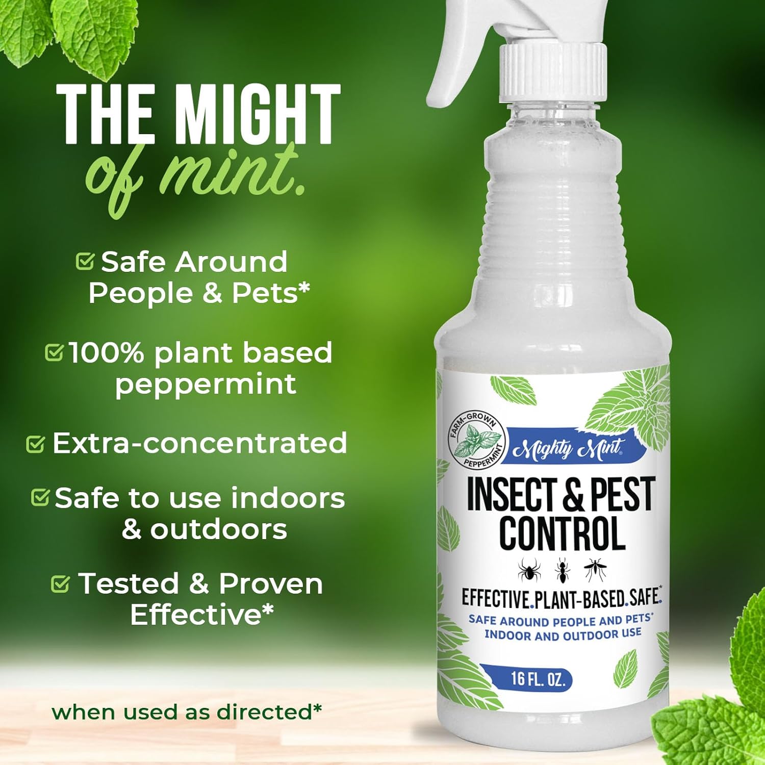 Mighty Mint Peppermint Oil Insect Repellent Spray, 16 oz | Natural Indoor & Outdoor Bug Control for Spiders, Ants, Roaches, Plant-Based, Extra-Strong Formula with Microfiber Cloth