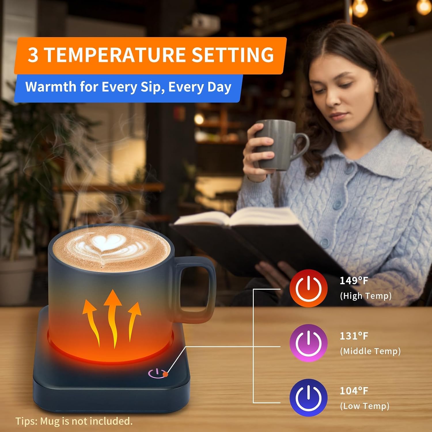 VOBAGA Coffee Mug Warmer for Desk with Auto Shut Off & 3-Temp Settings, Coffee Cup Warmer with Smart Safety Alert Home Office Accessory
