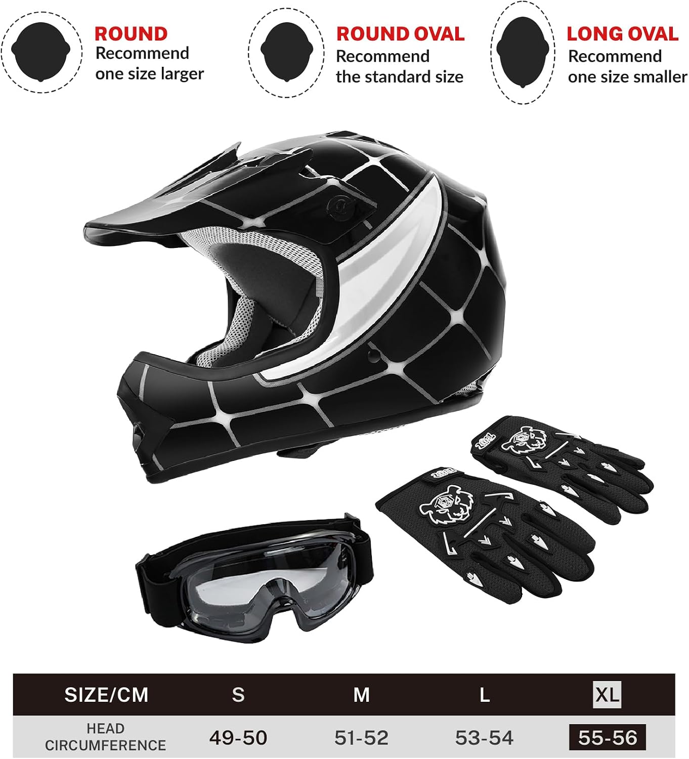 SLMOTO ATV Helmets for Kids Youth DOT Motocross Offroad Street Helmet Motorcycle Blue Helmet Dirt Bike Motocross Helmet+Goggles+Gloves