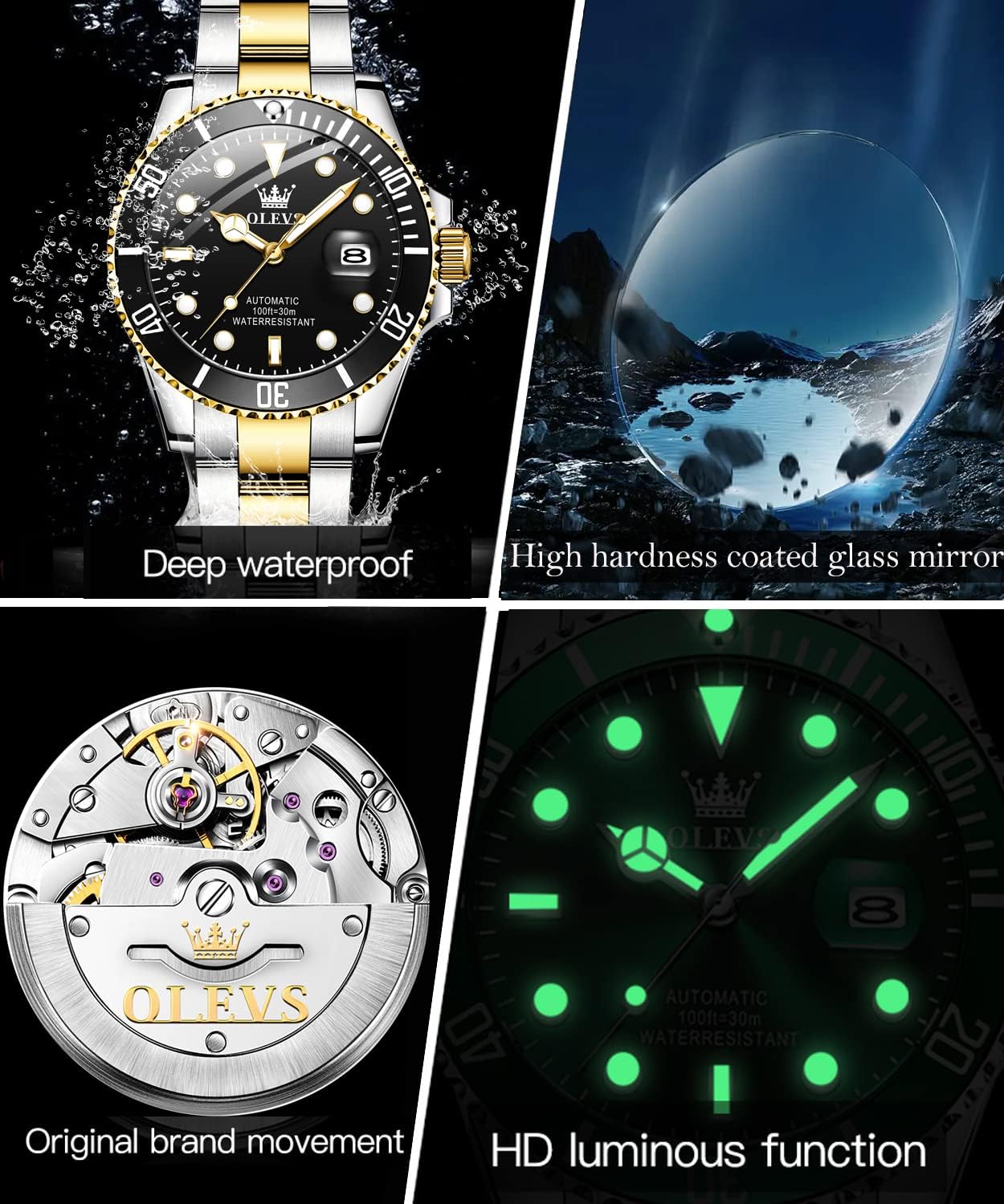 OLEVS Watch Men Luxury Dress Stainless Steel Date Analog Watch Waterproof